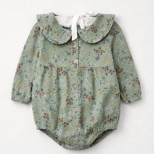 Little Co sage green floral organic cotton long sleeve bubble romper size 12 m